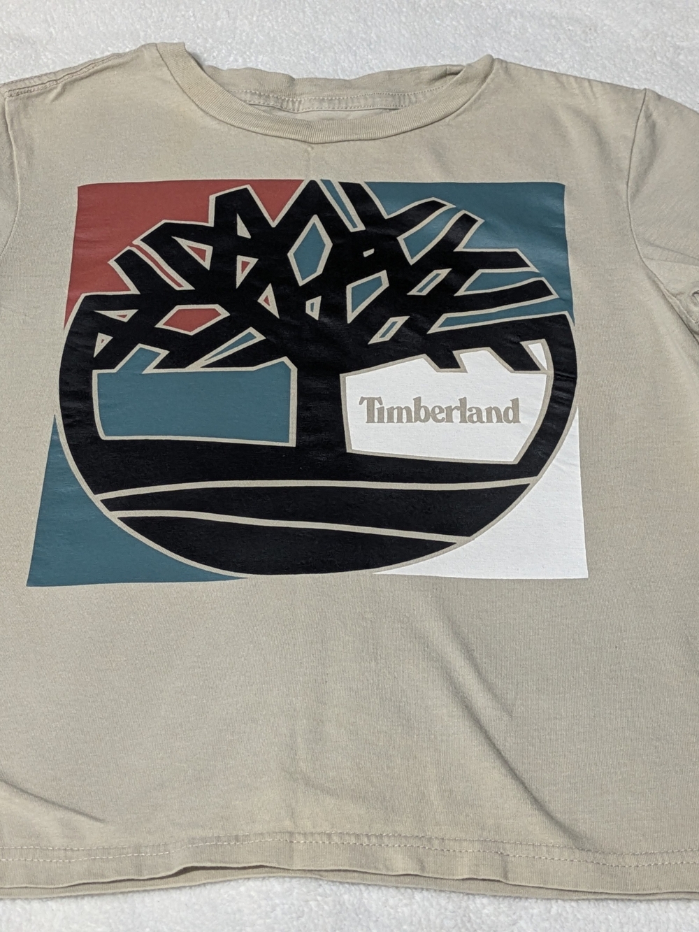 Boys Timberland Graphic T-Shirt - Beige Khaki Logo Tee Size M 8